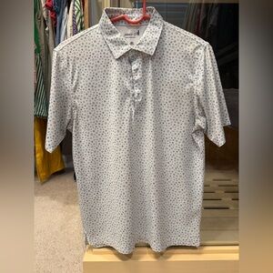 johnnie-O White and Blue fireworks print boys performance polo